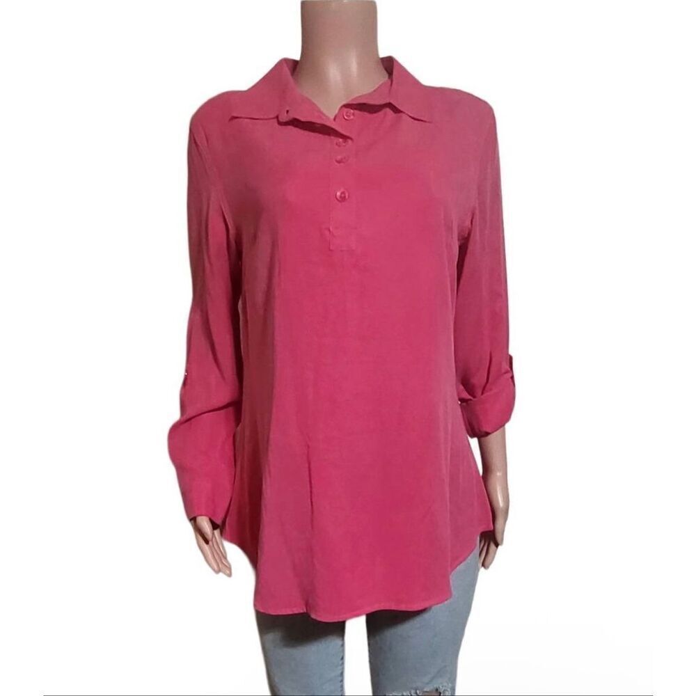 Pulp pink long-sleeve tunic-style button-up blouse L